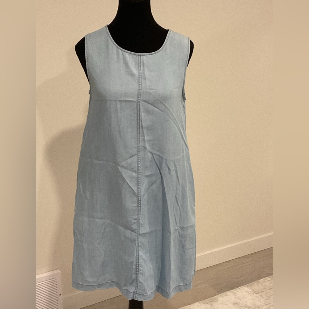 Bobeau Blue Sleeveless Scoop Neck Midi Sundress with Pockets .